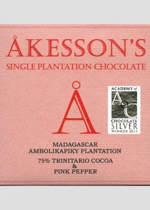 Chocolat Noir Akesson’s – Baies Roses 75% de Cacao